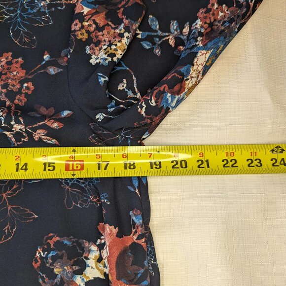 DR2 Navy Blue‎ Casual Floral Popover V-Neck 3/4 Sleeve Dress - Picture 7 of 7